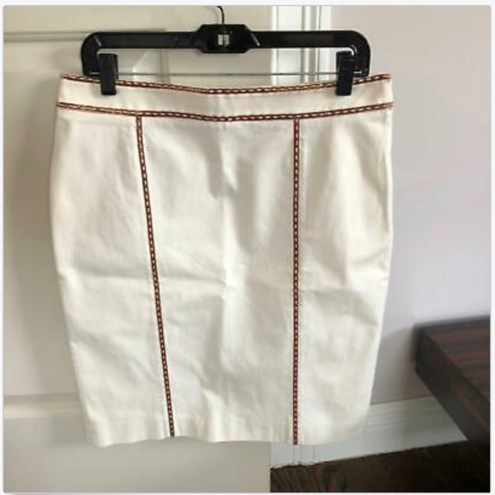 Celine White Pencil Skirt with Brown Contrast Stitching